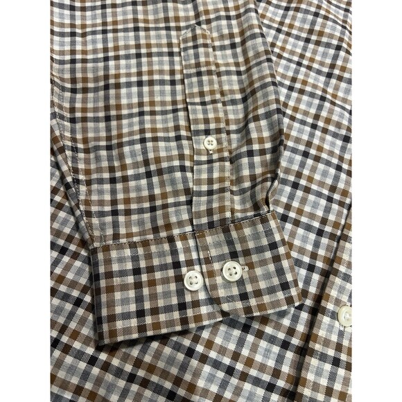 LL Bean Men’s L-Tall Brown Plaid Cotton Wrinkle Resistant Long Sleeve Shirt - Picture 4 of 11